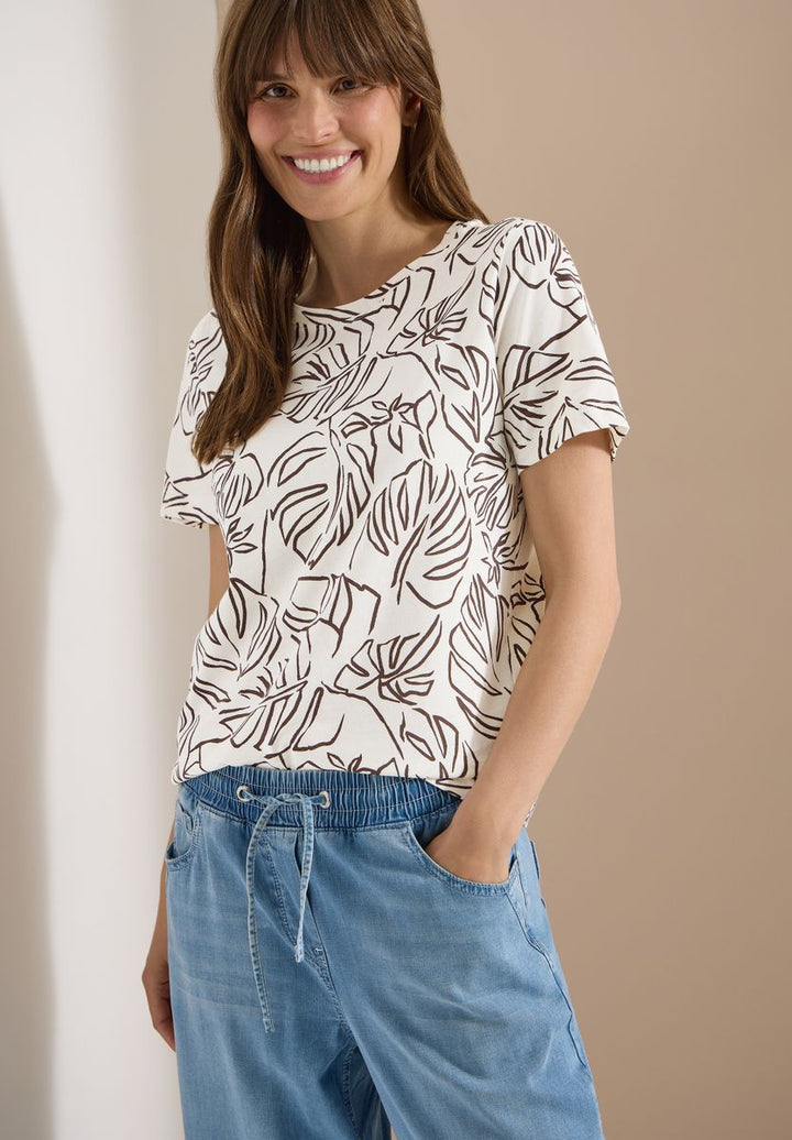 T-Shirt mit Rundhals und Blätterprint