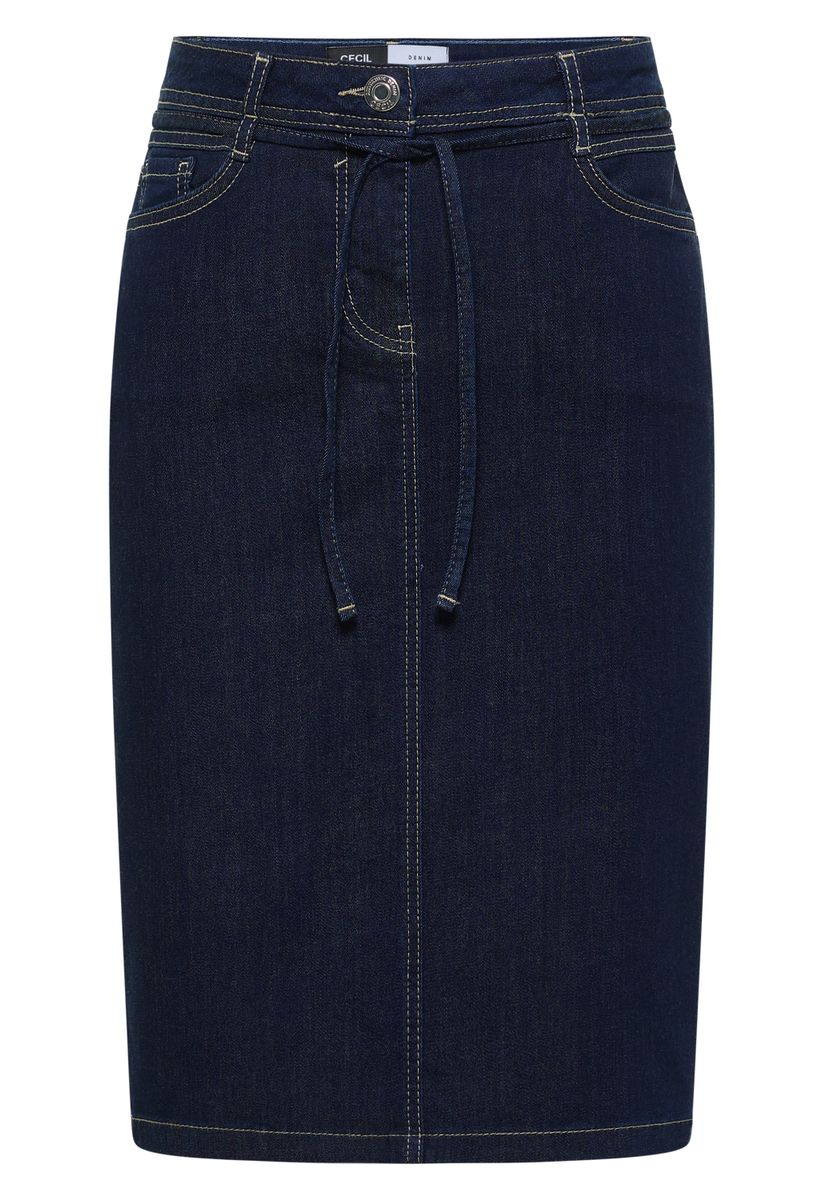 Knielanger Denimrock mit Gürteldetail