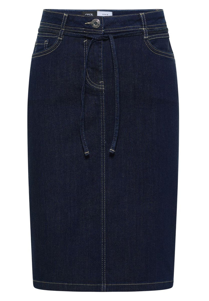 Knielanger Denimrock mit Gürteldetail