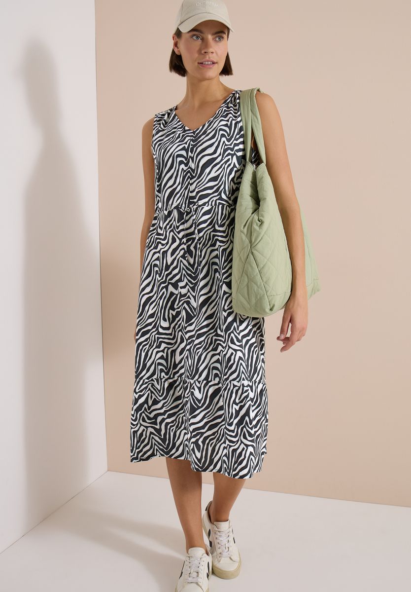 Midikleid mit V-Neck und Zebraprint
