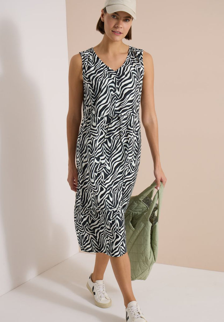 Midikleid mit V-Neck und Zebraprint