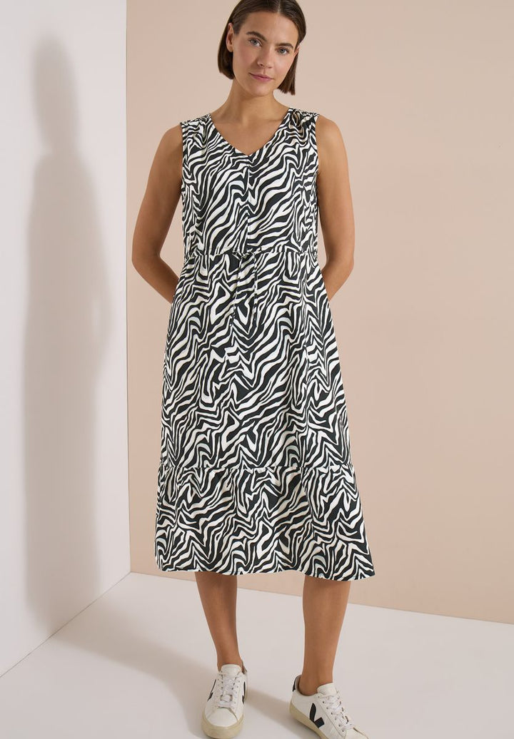 Midikleid mit V-Neck und Zebraprint