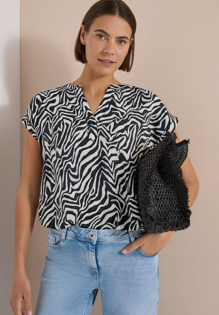 Bluse mit Split Neck und Zebra-Print