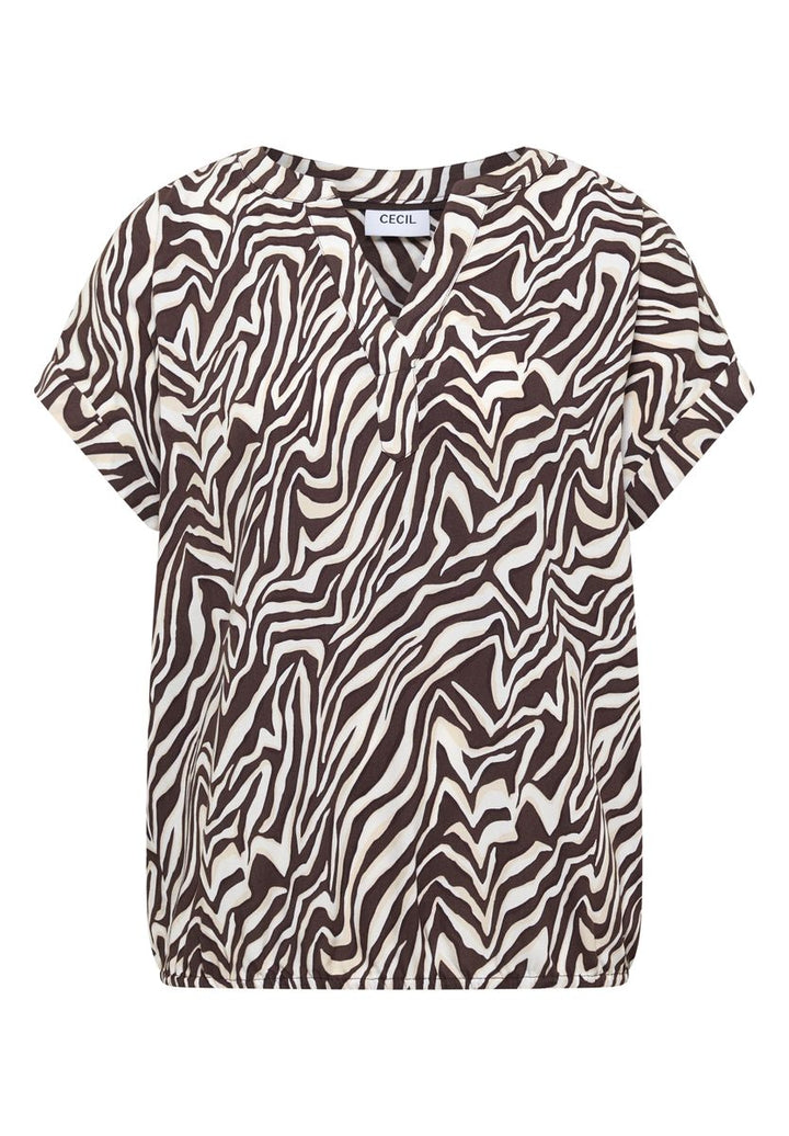 Bluse mit Split Neck und Zebra-Print