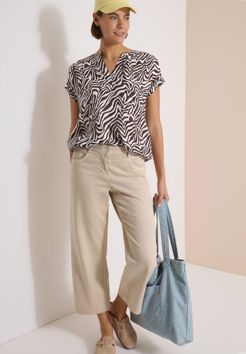Bluse mit Split Neck und Zebra-Print