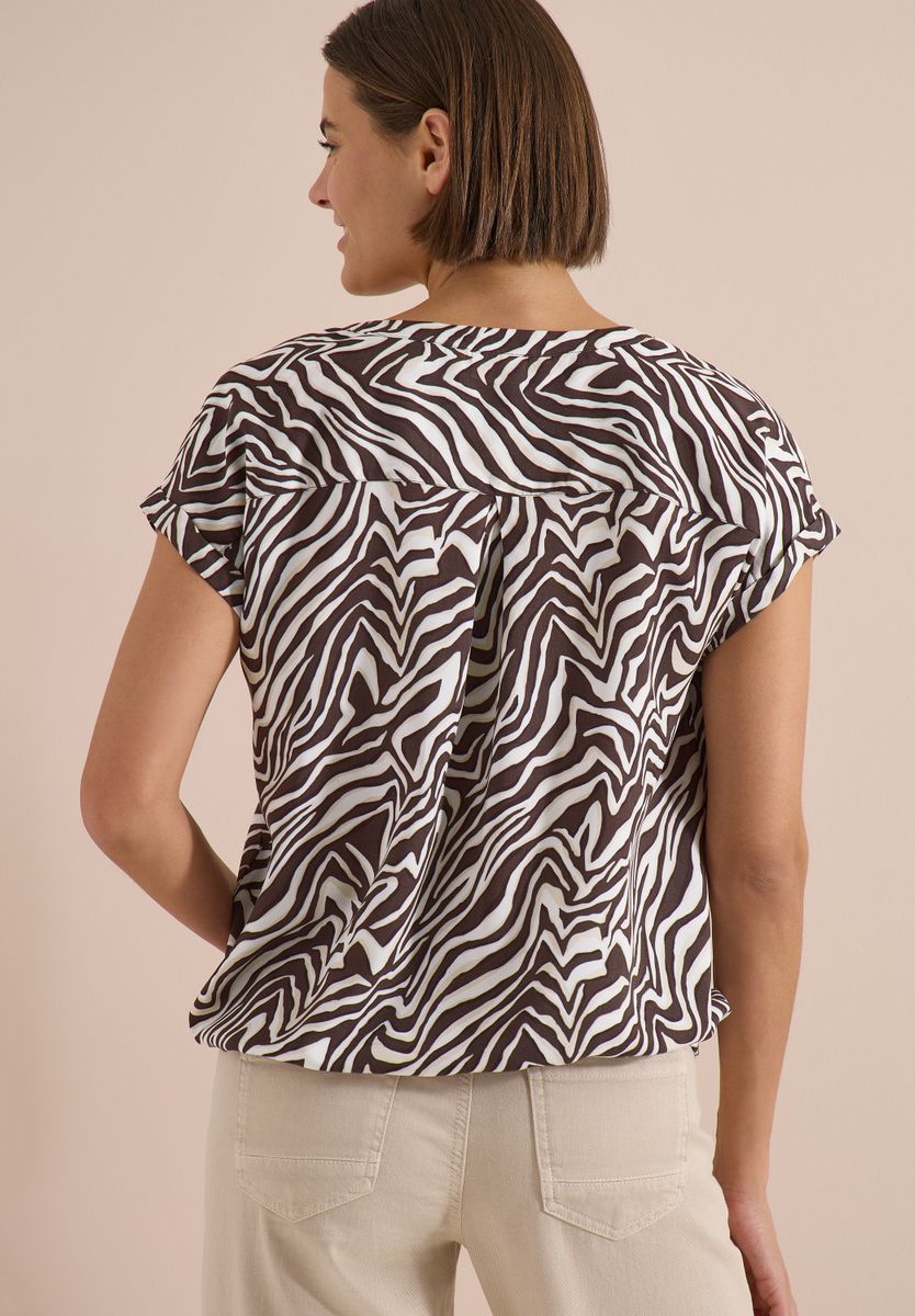 Bluse mit Split Neck und Zebra-Print