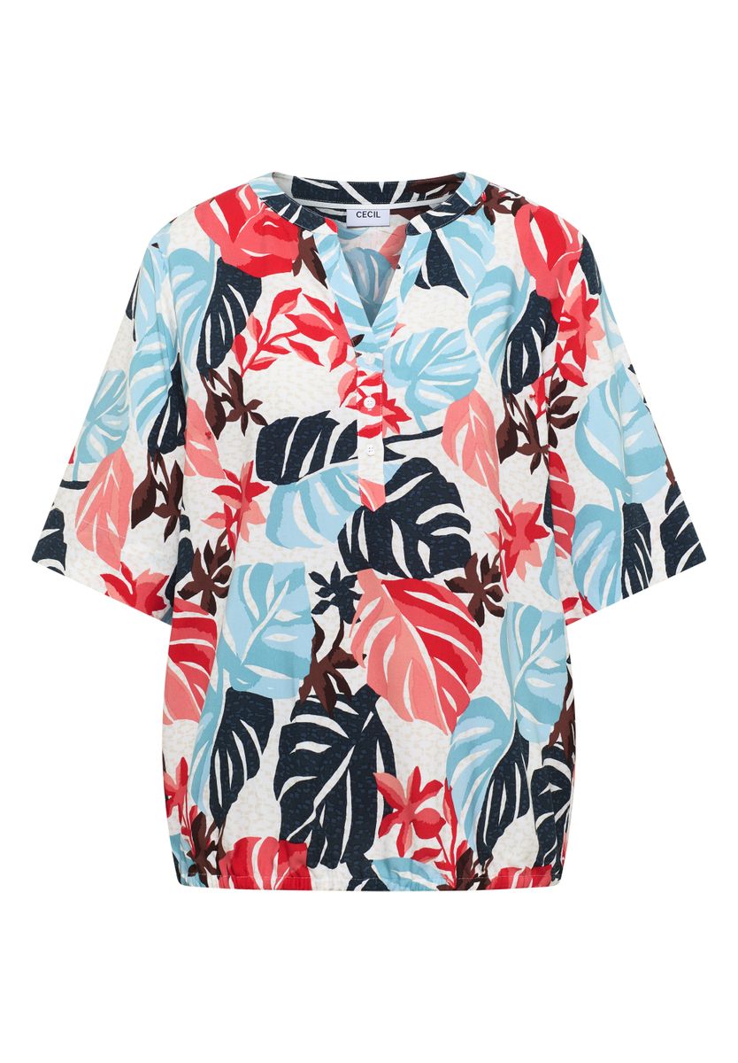 Kurzarm Bluse mit Split Neck