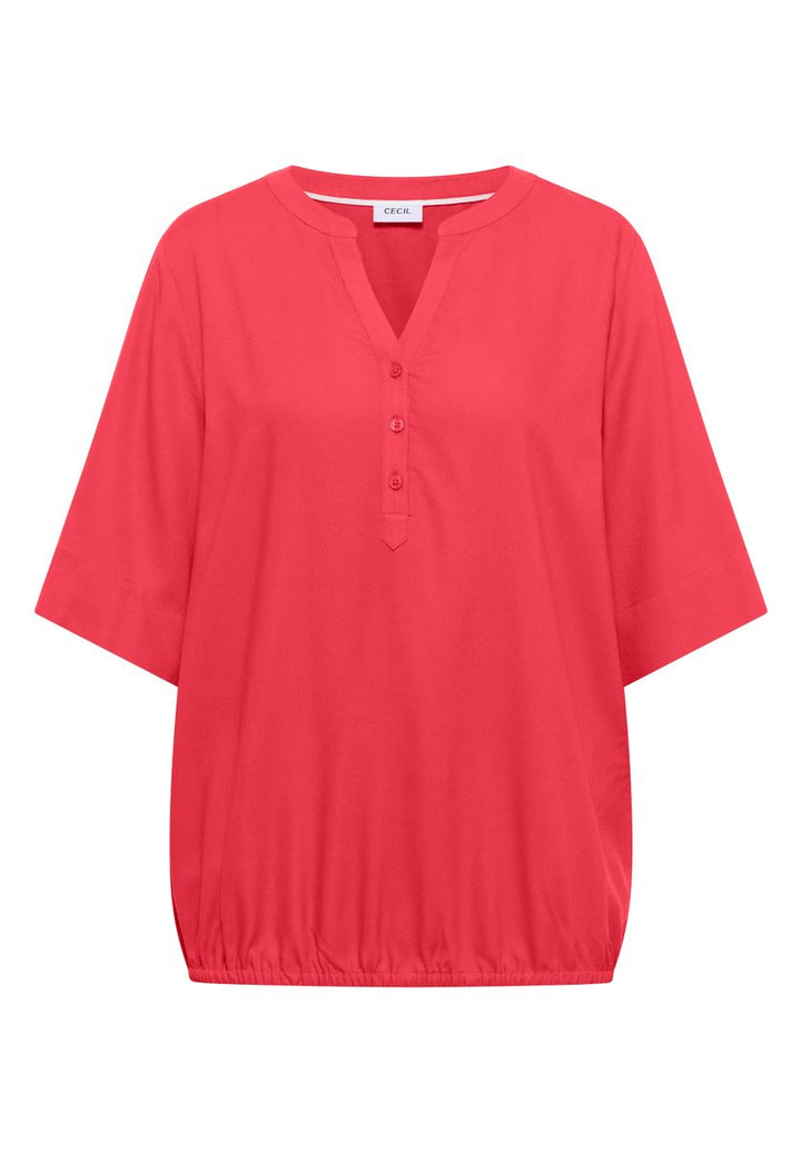 Kurzarm Bluse mit Split Neck