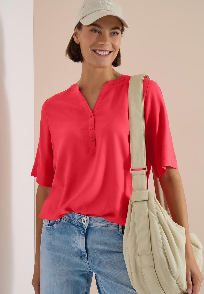 Kurzarm Bluse mit Split Neck