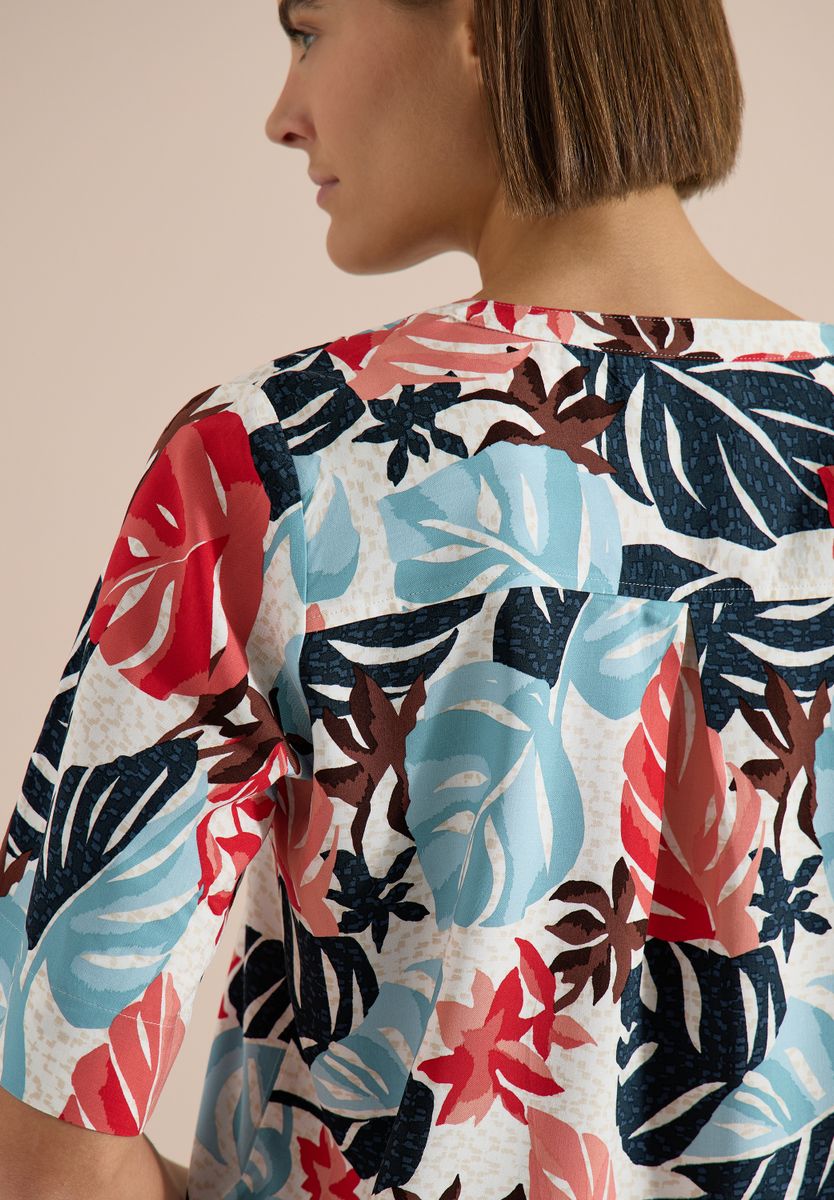 Kurzarm Bluse mit Split Neck