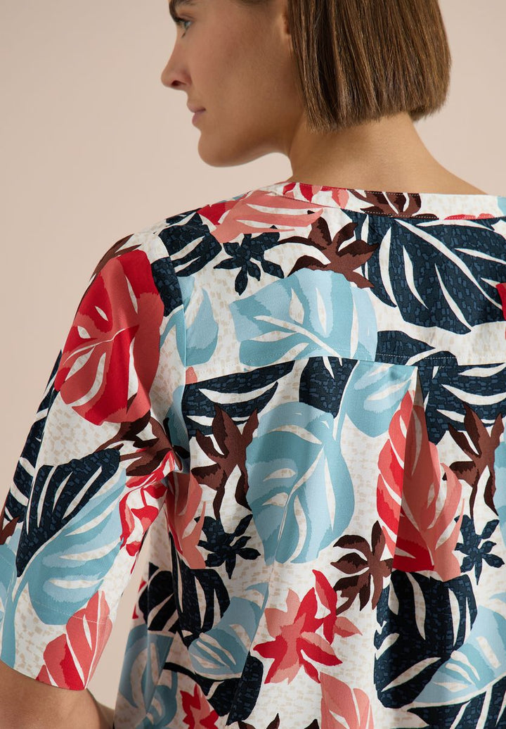 Kurzarm Bluse mit Split Neck