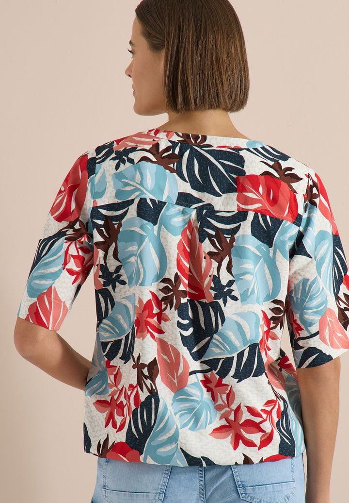 Kurzarm Bluse mit Split Neck