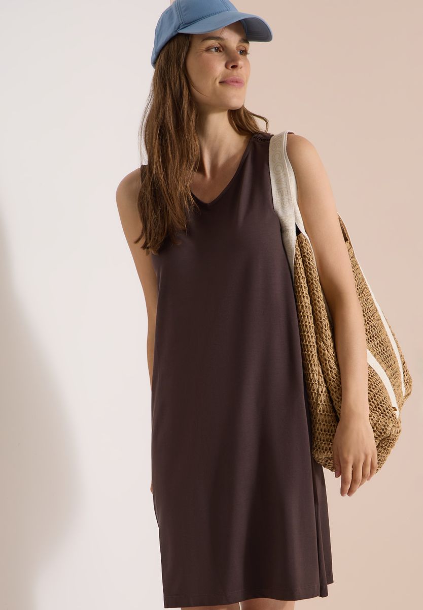 Knielanges Jerseykleid mit V-Neck