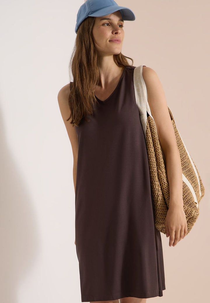 Knielanges Jerseykleid mit V-Neck