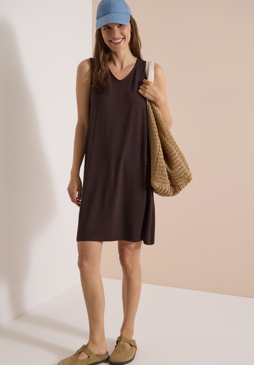 Knielanges Jerseykleid mit V-Neck