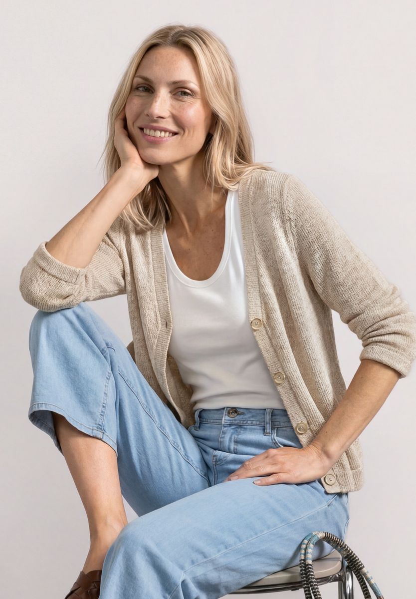 Langarm Jacke im Strick-Look mit Glitzer