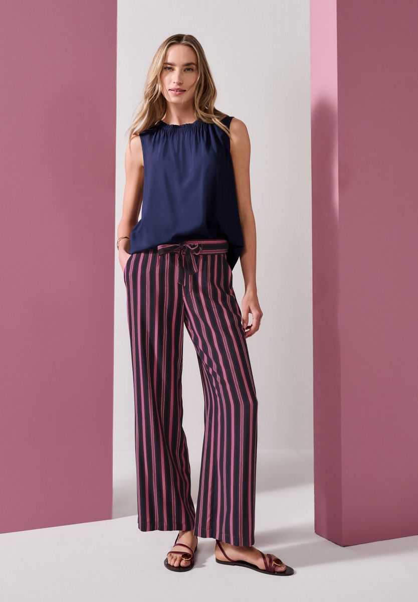 Mid Waist Wide Leg Hose mit Streifen