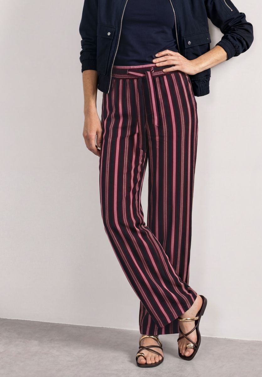 Mid Waist Wide Leg Hose mit Streifen
