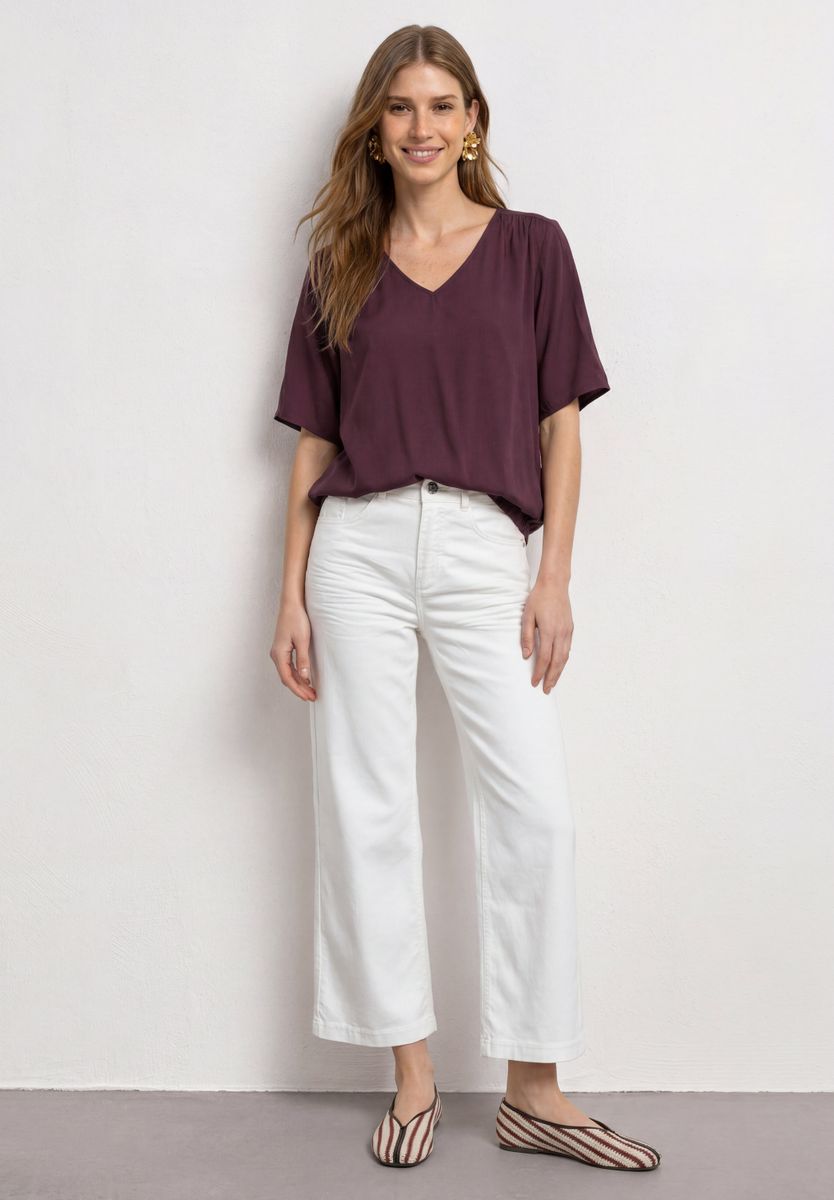 Kurzarm Blusenshirt mit V-Neck
