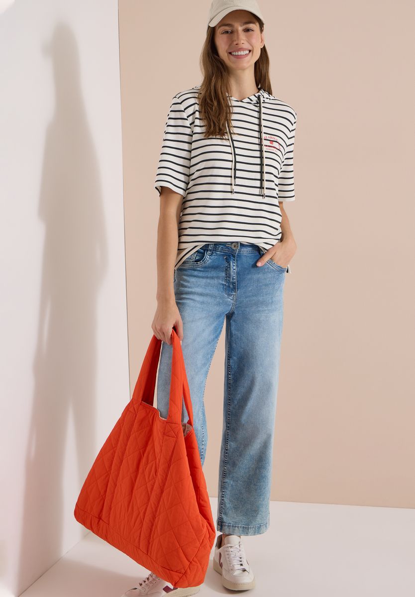 Kurzarm Kapuzenshirt mit Streifen