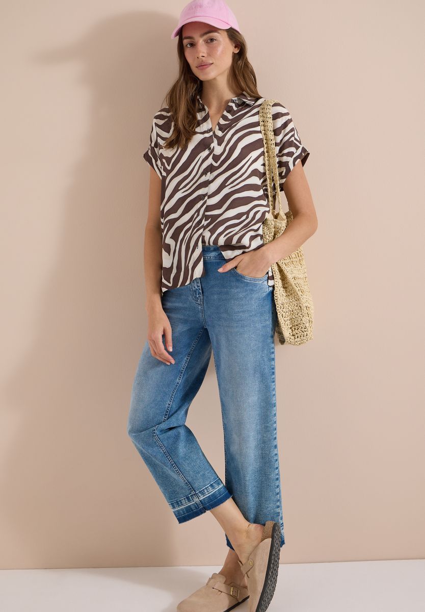 Kurzarm Hemdbluse mit Zebra-Print
