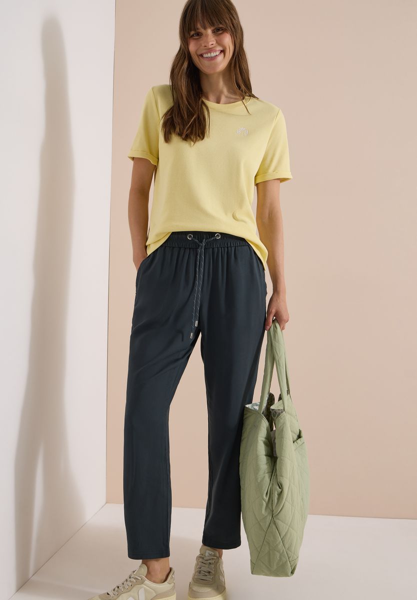 Mid Waist Slim Leg Hose im Loose Fit