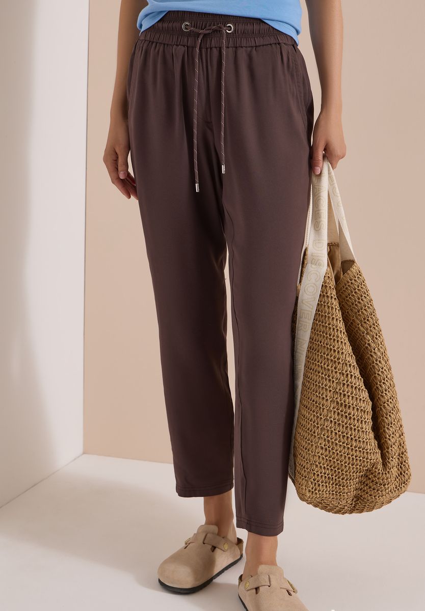 Mid Waist Slim Leg Hose im Loose Fit