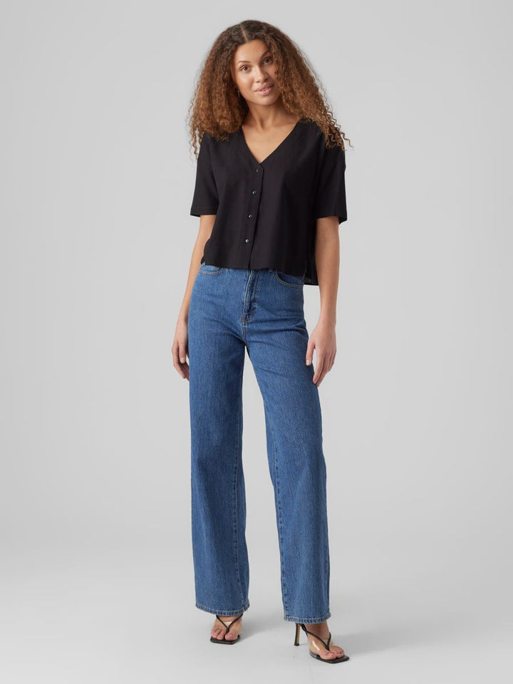 VMMYMILO LIN 2/4 V-NECK SHIRT WVN NOOS