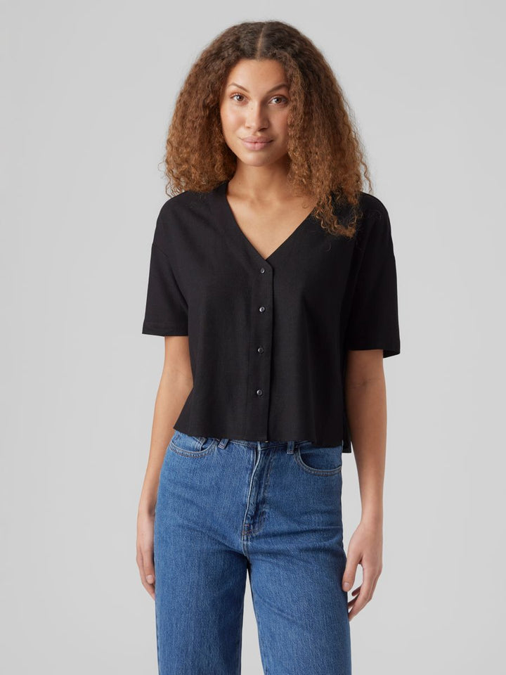 VMMYMILO LIN 2/4 V-NECK SHIRT WVN NOOS