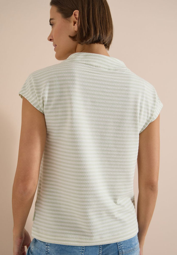 T-Shirt mit Funnel Neck und Streifen