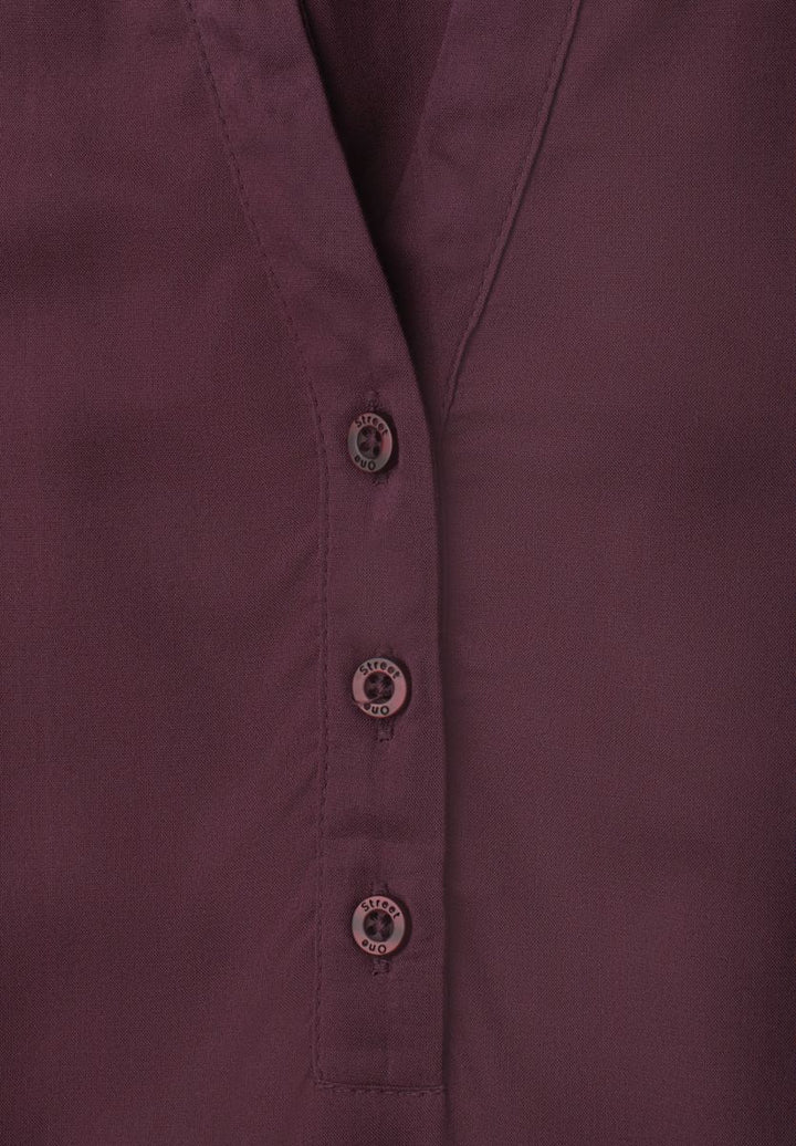 Kurzarm Bluse mit Split Neck und Elastiksaum