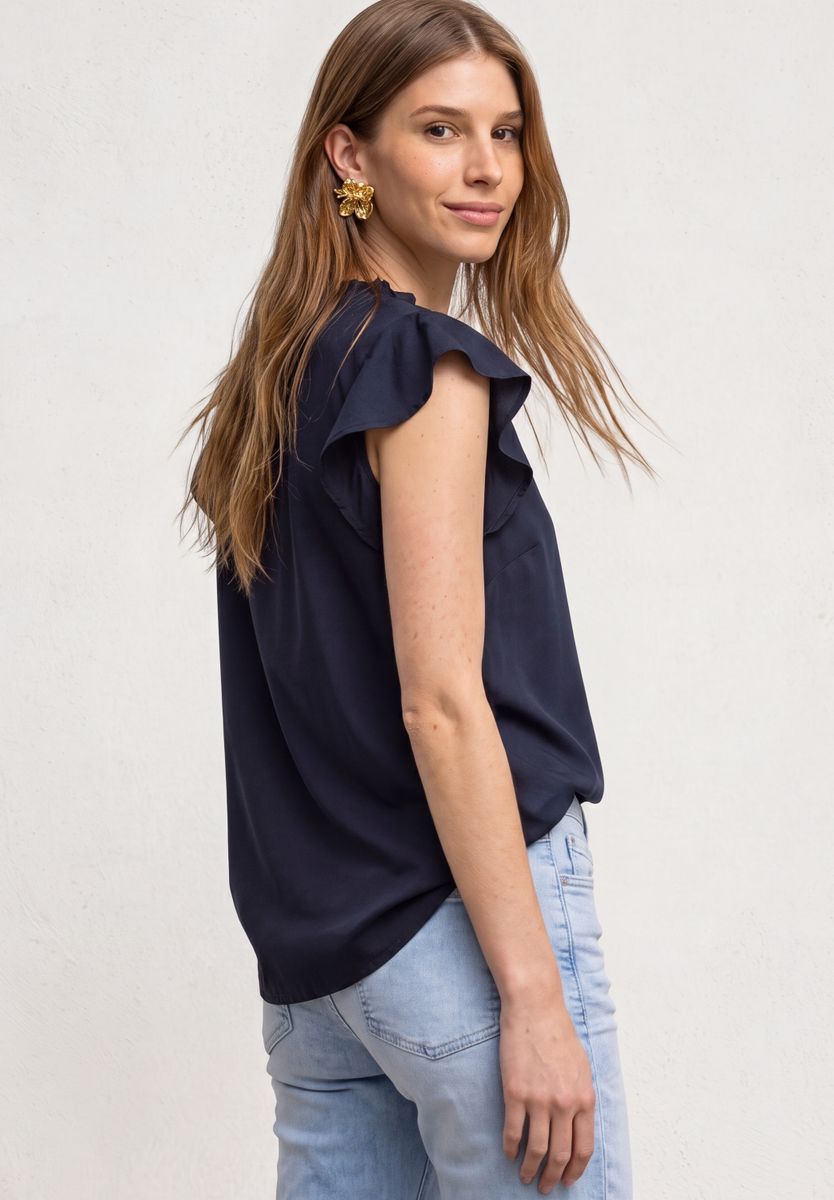 Blusenshirt mit Split Neck und Volant-Ärmeln