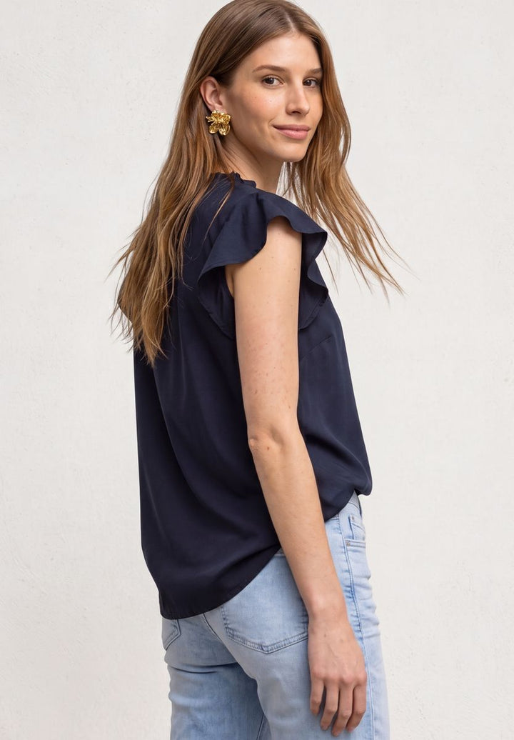 Blusenshirt mit Split Neck und Volant-Ärmeln