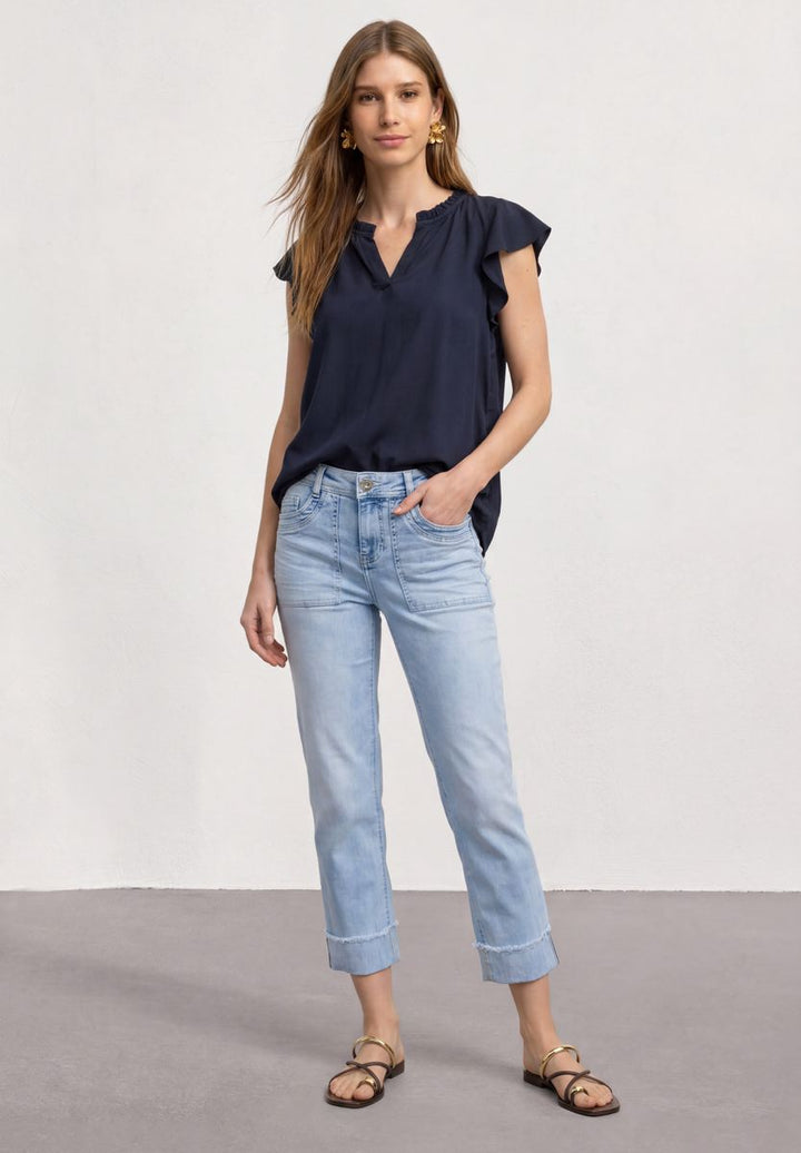 Blusenshirt mit Split Neck und Volant-Ärmeln