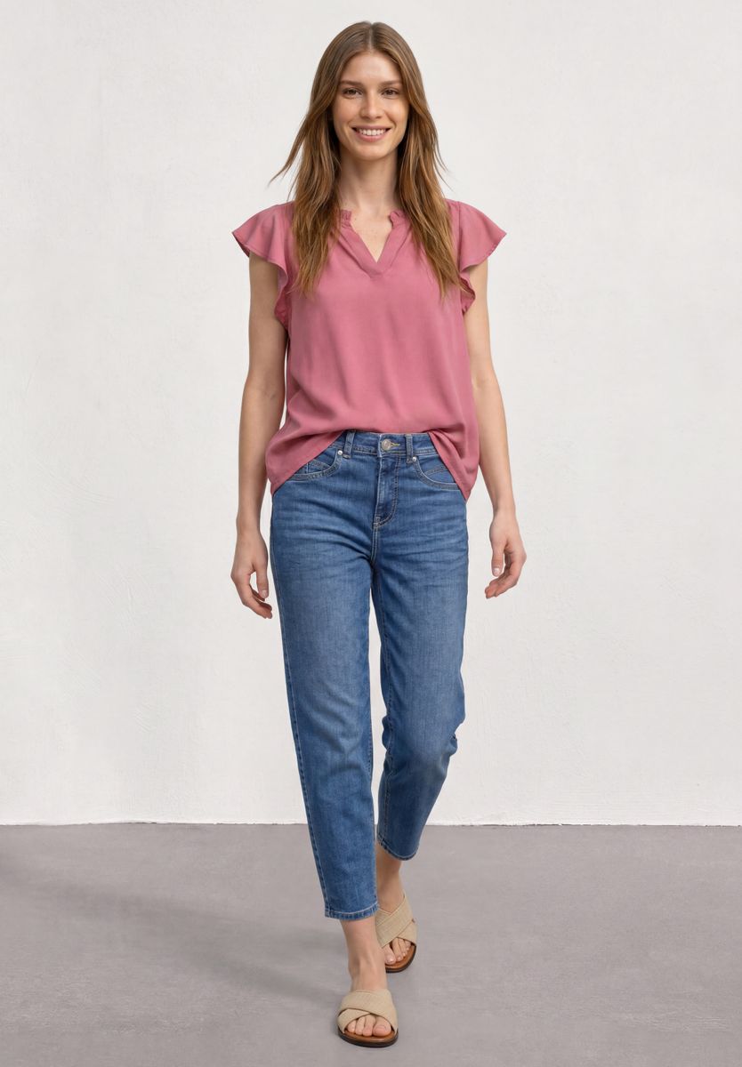 Blusenshirt mit Split Neck und Volant-Ärmeln
