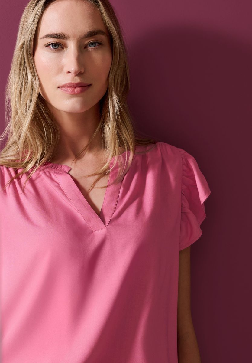 Blusenshirt mit Split Neck und Volant-Ärmeln