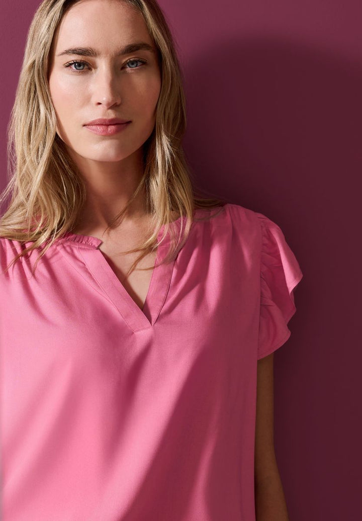 Blusenshirt mit Split Neck und Volant-Ärmeln