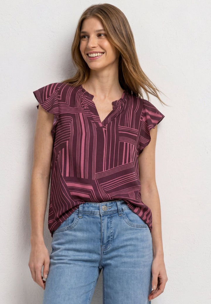 Blusenshirt mit Split Neck und Volant-Ärmeln