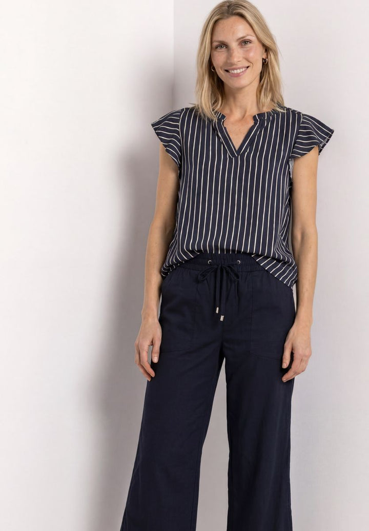 Blusenshirt mit Split Neck und Volant-Ärmeln