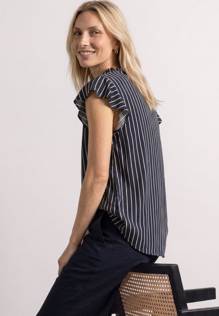 Blusenshirt mit Split Neck und Volant-Ärmeln