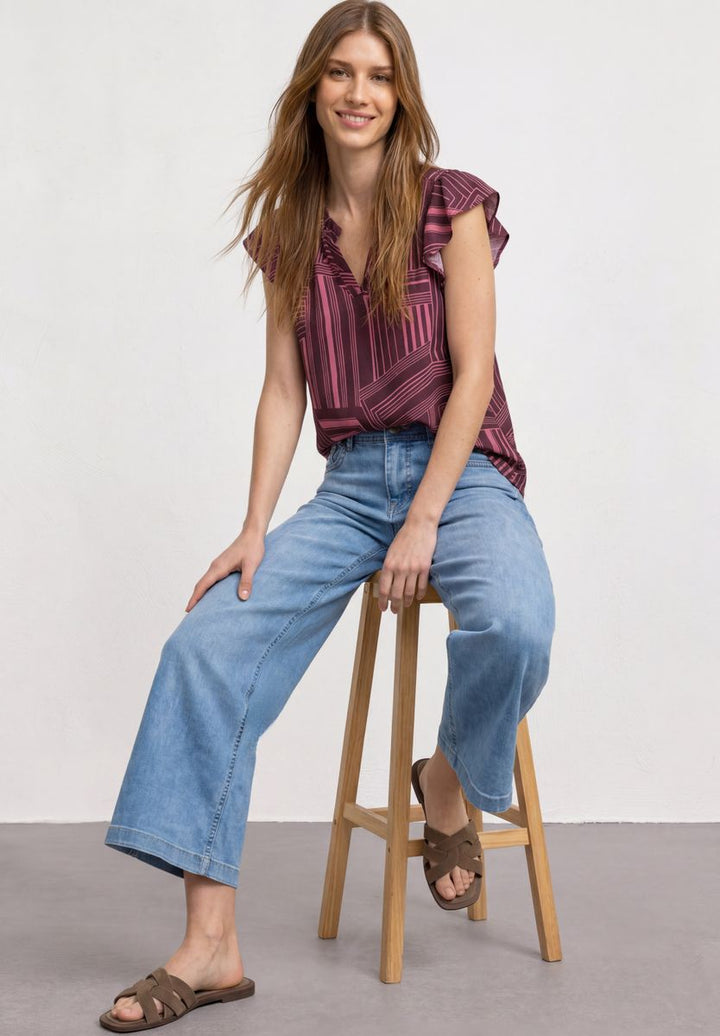 Blusenshirt mit Split Neck und Volant-Ärmeln