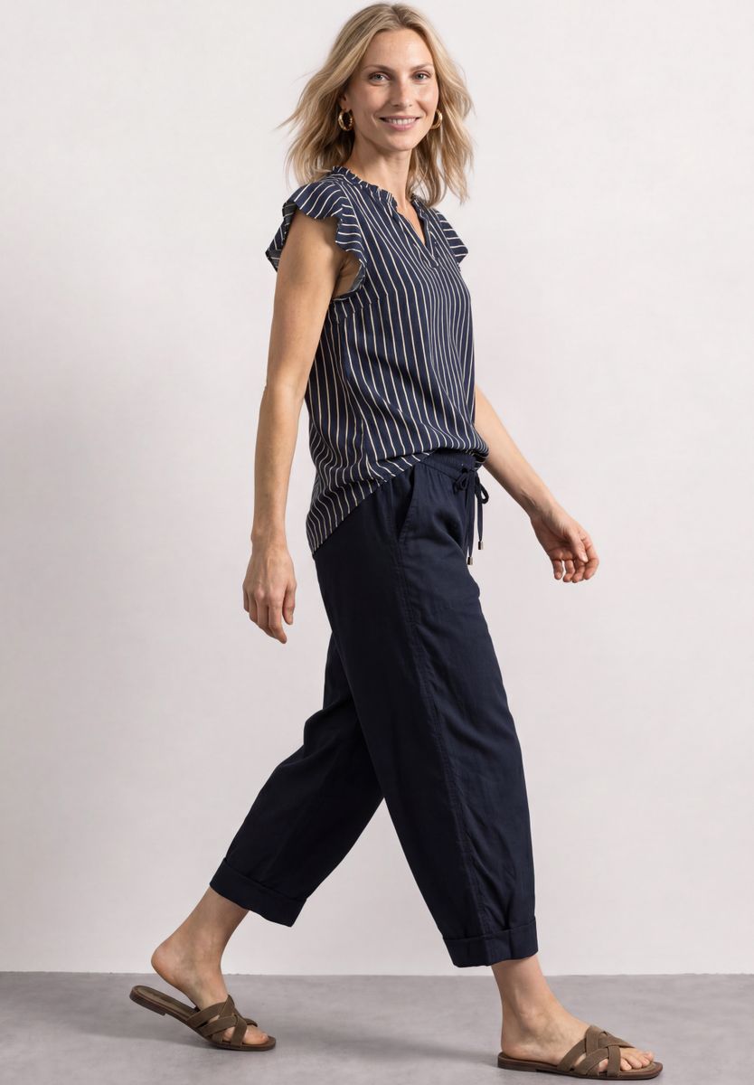 Blusenshirt mit Split Neck und Volant-Ärmeln