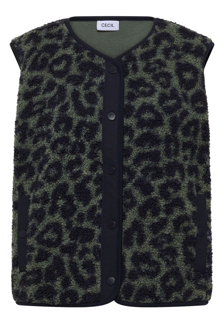 Teddy-Weste mit Softshelldetails und Leo-Muster
