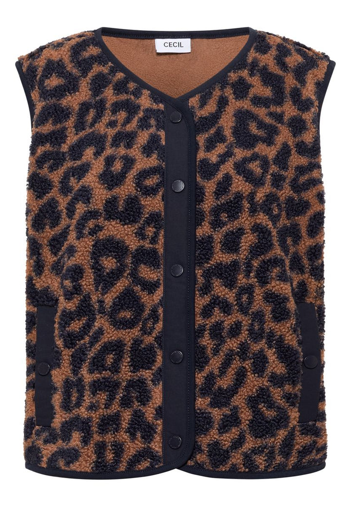 Teddy-Weste mit Softshelldetails und Leo-Muster