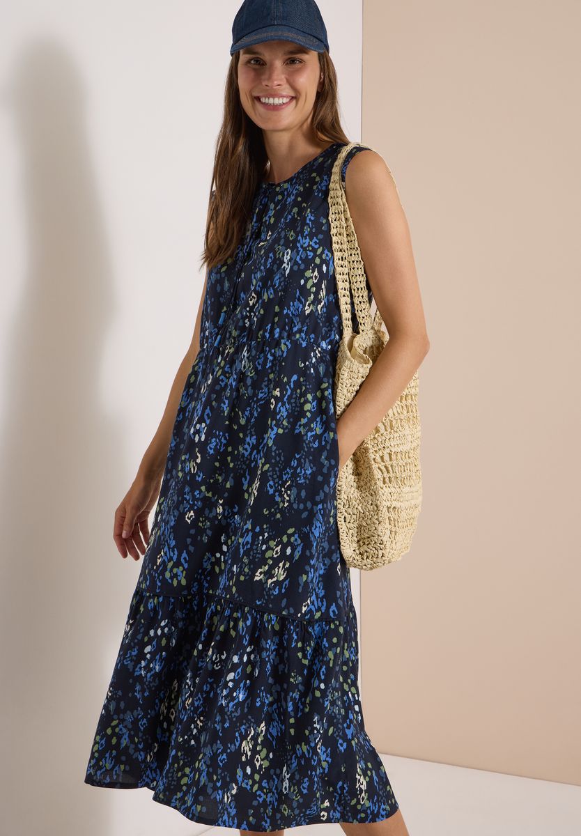 Midikleid mit Split Neck und Print