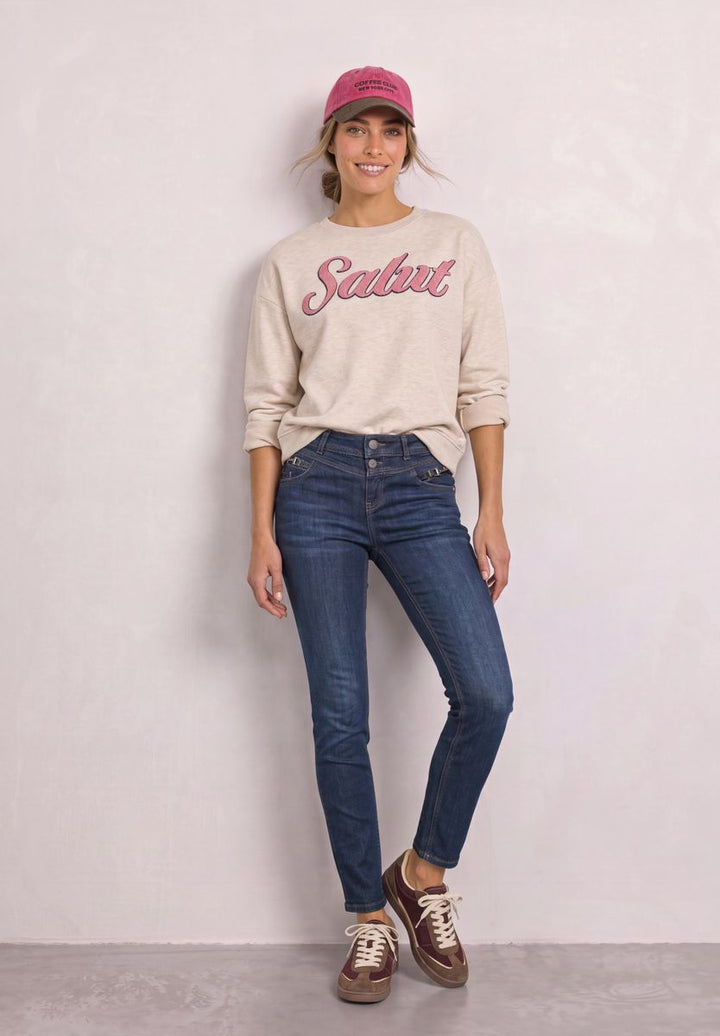 Mid Waist Slim Leg Jeans mit Dekodetail