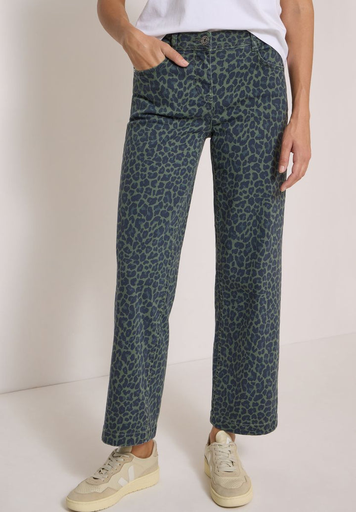 High Waist Wide Leg Jeans mit Leo-Muster