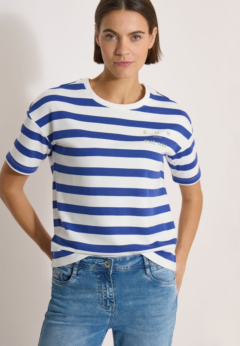 Halbarm Shirt mit Streifen und Wording-Detail
