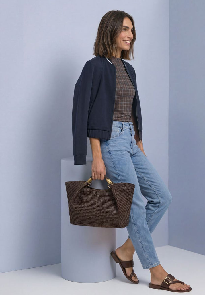 Turtle Neck Top aus Mesh mit Print