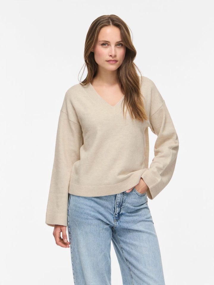 VILIGA L/S REV V-NECK KNIT TOP - NOOS